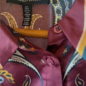 Ellen Tracy Women's Burgundy and Gold Paisley Blouse